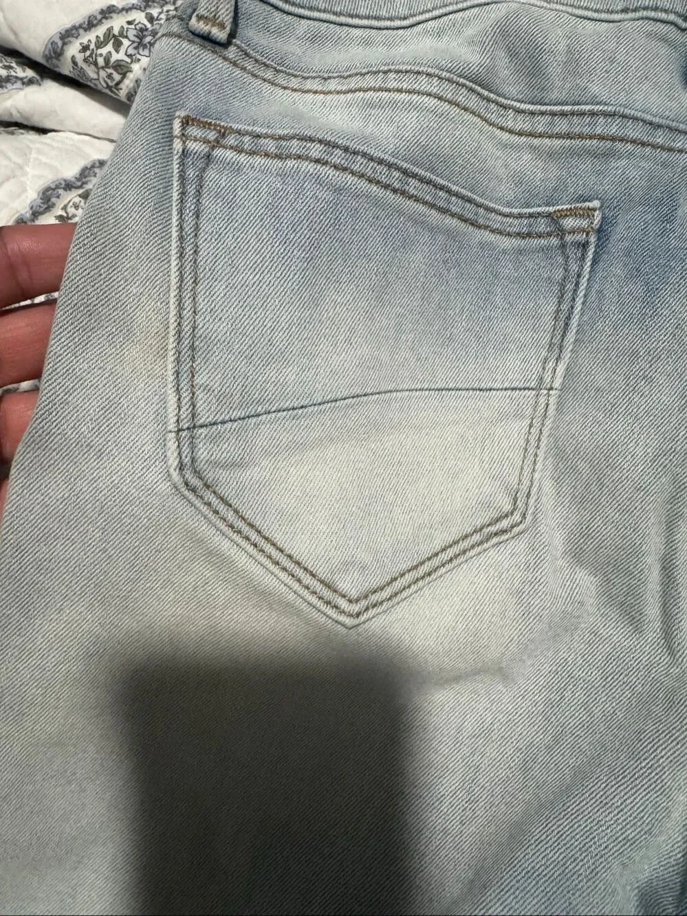 Driftwood light blue floral Embroidered Raw edge skinny jeans 26